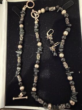 Vintage Black Hematite and Silver-colored Parure - necklace,bracelet,earrings